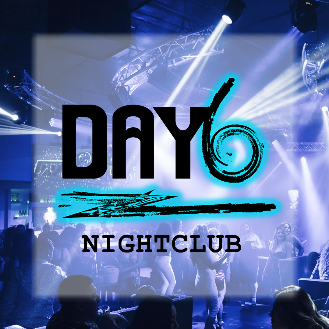 Day6 Nightclub designed logo with nightclub in the background